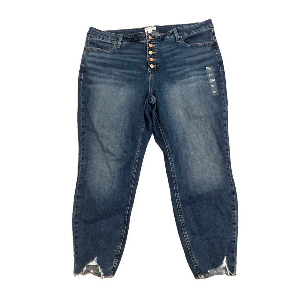 Maurices M Jeans Womens 22W Short Blue High Rise Skinny Ankle Button Fly Raw Hem